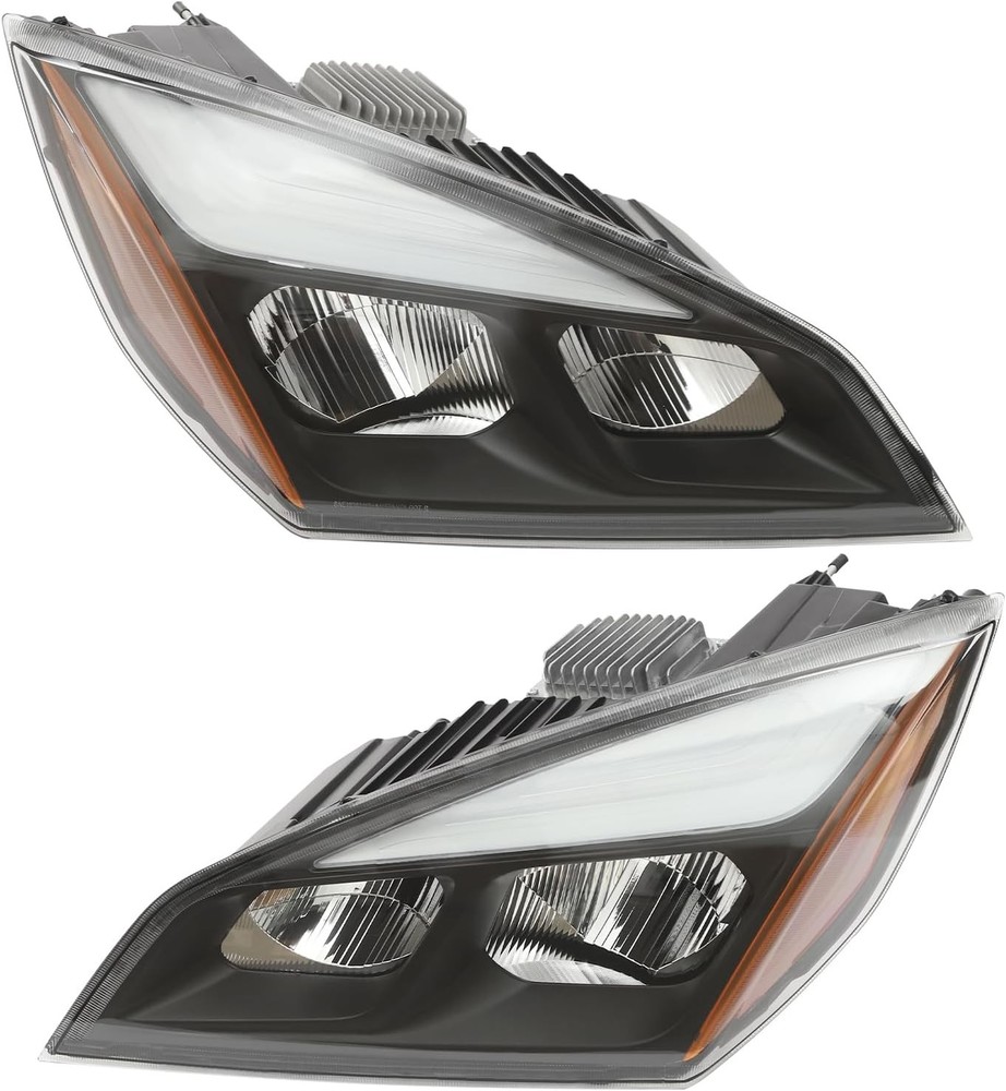 Pair For Freightliner Cascadia 2018-2022 Full LED Black Headlights Headlamps