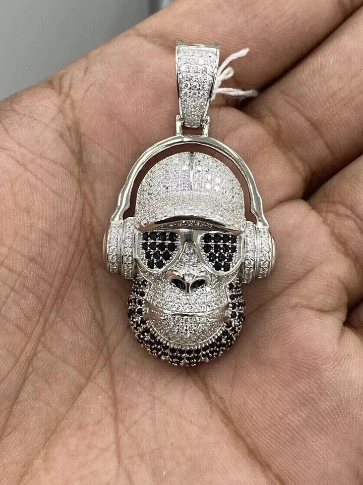 1.5 CT Simulated Black Diamond Skull Pendant For Halloween 14k White Gold Plated