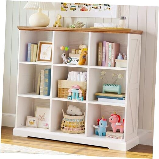 9-Cube Wooden Storage Organizer - Farmhouse Bookcase & Shelf