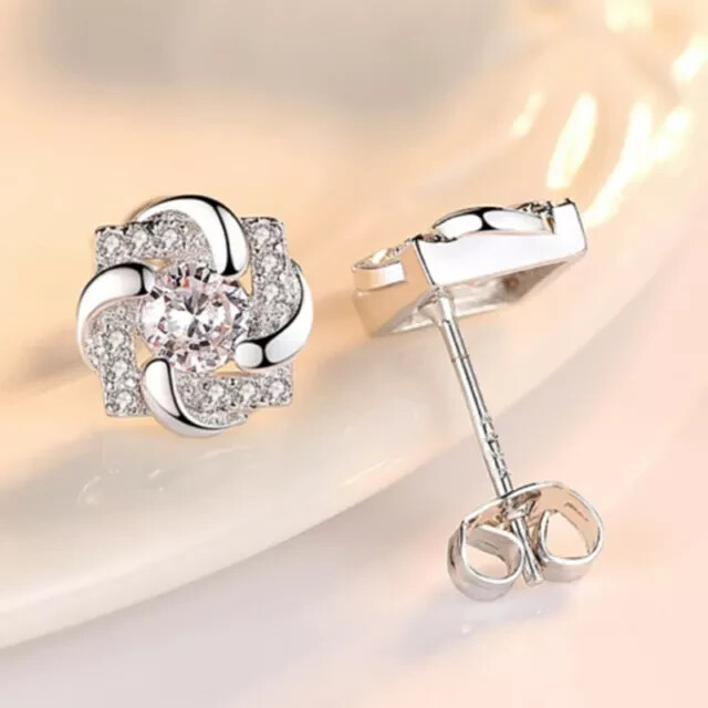 2Ct Round Simulated Diamond Flower Stud Earrings in 14K White Gold