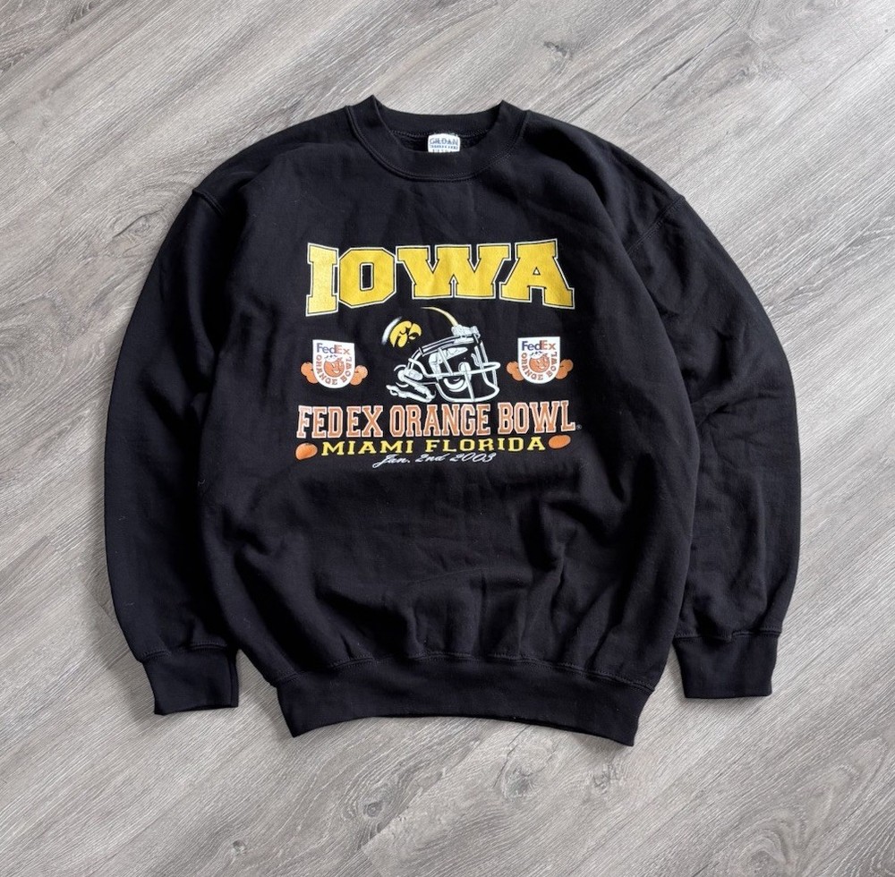 Vintage Y2K Iowa Hawkeyes 2003 FedEx Orange Bowl Black Crewneck Sweatshirt M