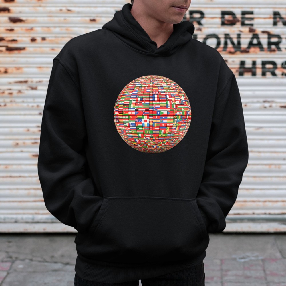 International Flags Hoodie World Flags Globe Printed Long Sleeve Pullover Hooded