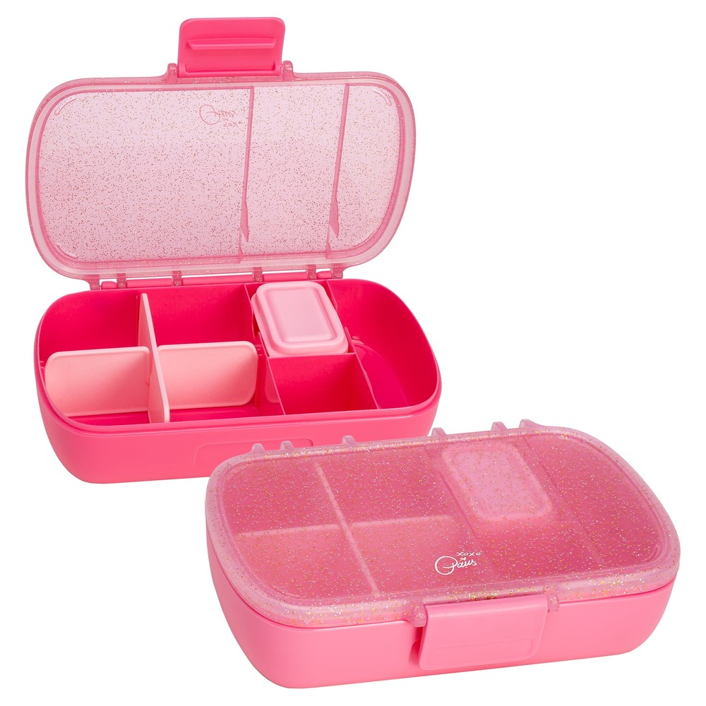 2 Pack Pink Glitter Bento Snack Boxes with Hot Pink Lids