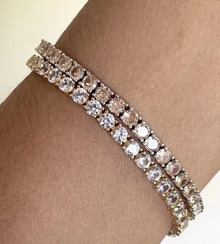 JTV 2 for 1 Tennis Bracelets Lab White Sapphire 18k Vermeil & CZ Rhodium Brass