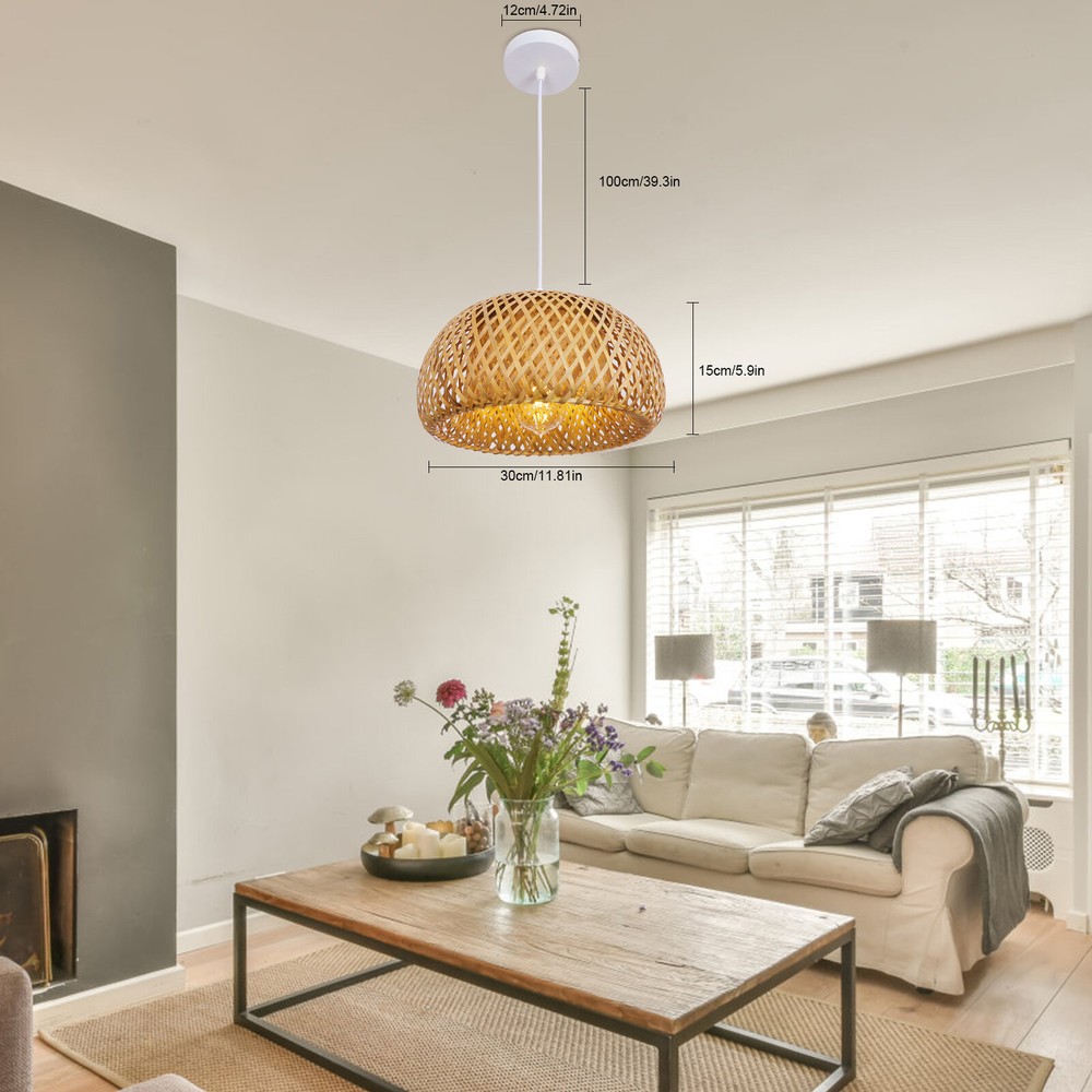 Vintage Bamboo Wicker Rattan Shade Pendant Light Hanging Ceiling Lamp Fixture