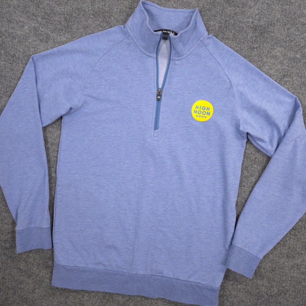 Travis Mathew 1/4 Zip Mens Small Blue High Noon Sun Sips Golf Pullover Pockets