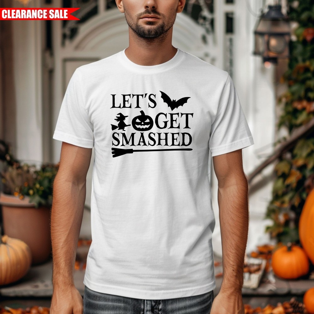 Let's Get Smashed T Shirt Pumpkin Halloween Printed Scary Witch Design Gift Top