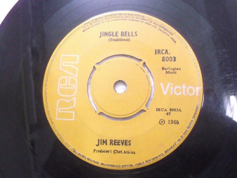 JIM REEVES 1968 RARE INDIA SINGLE JINGLE BELLS WHITE CHRISTMAS VG+