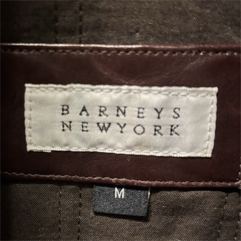Barneys New York Men's Brown Leather Field Jacket M Zipper Button Snap
