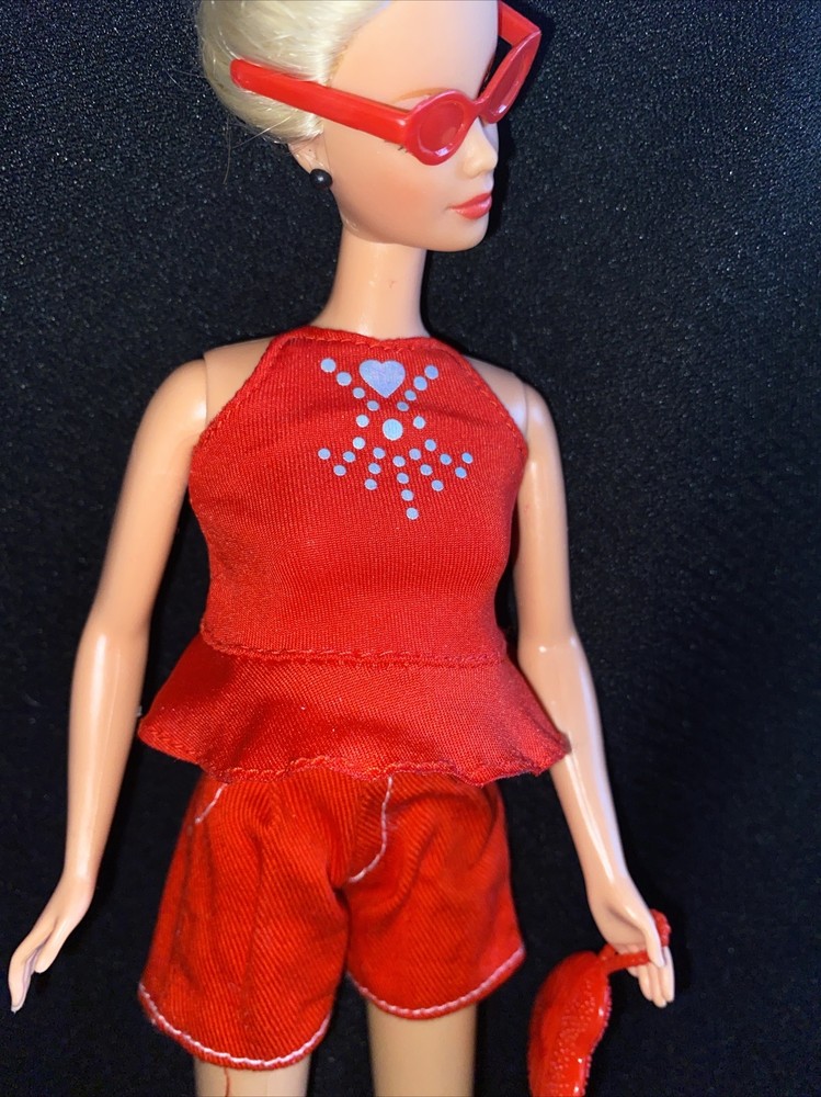 Barbie￼Solid Red Shorts  matching top glasses, heart bag, CLOTHING ONLY