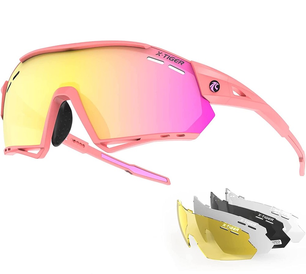 Polarized Sports Sunglasses for Men with 5 Interchangeable Lenses for Cycling and Baseball