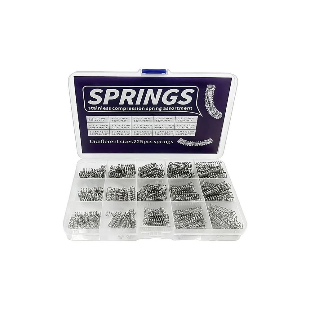 225-Piece Small Compression Spring Assortment Kit in 15 Stainless Steel Sizes