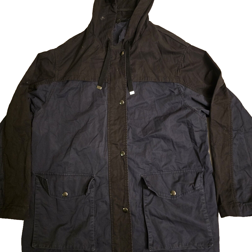 Womens Topshop Jacket Size 6 Hooded Navy Blue Black 100% Cotton Front Pockets