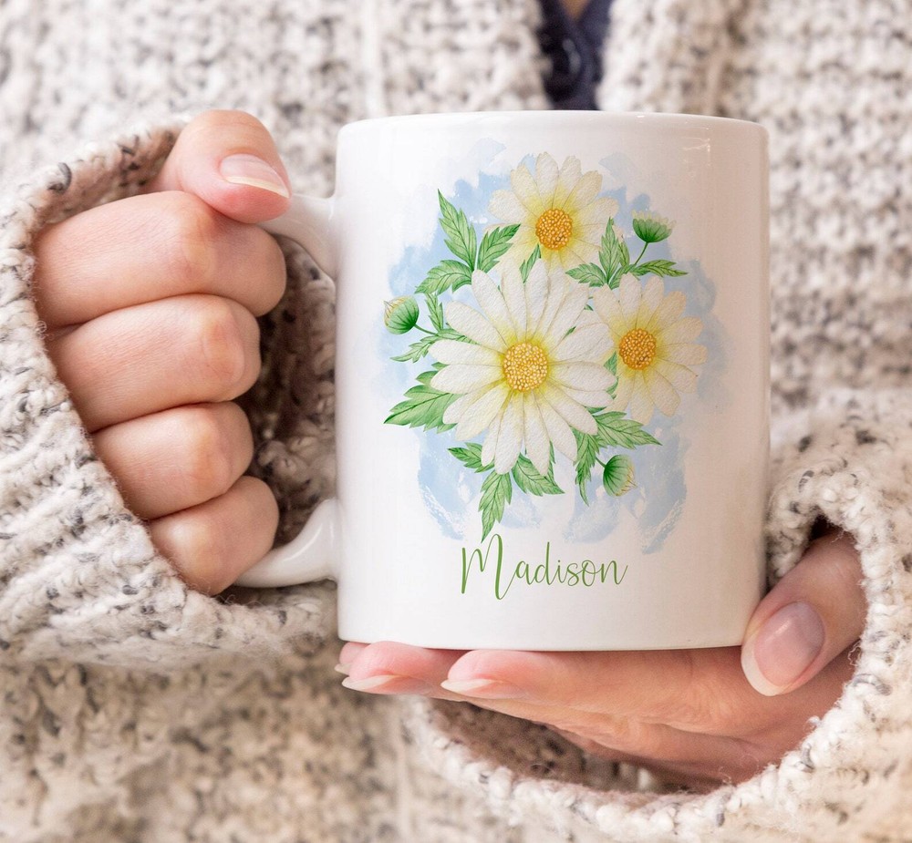 Daisy Flowers Personalized Coffee Mug Summer Daisies Gift For Her Daisy Bouquet