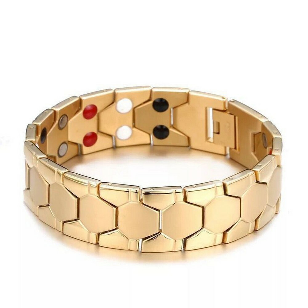 Mens Gold Double Strength 4 Elements Magnetic Bio Therapy Bracelet Energy Bangle-image