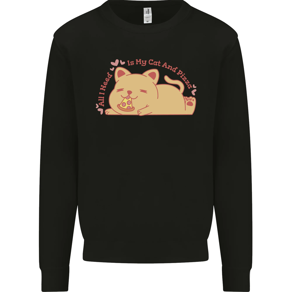Cat and Pizza Funny Antisocial Mens Sweatshirt Jumper