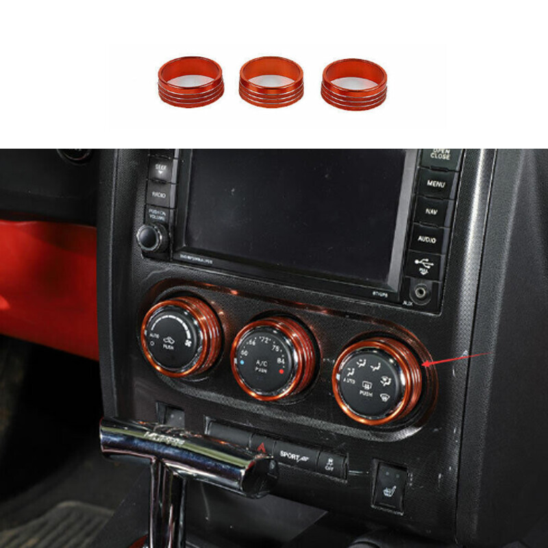 Red Aluminum Middle Console Ac Knob Cover Trim 3X For Dodge Challenger 2009-2014