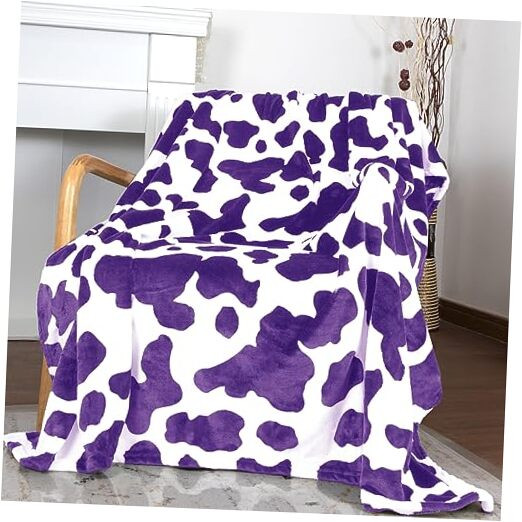 Purple Cow Print Blanket Soft Warm Plush Cow Blankets and Throws Lightweight