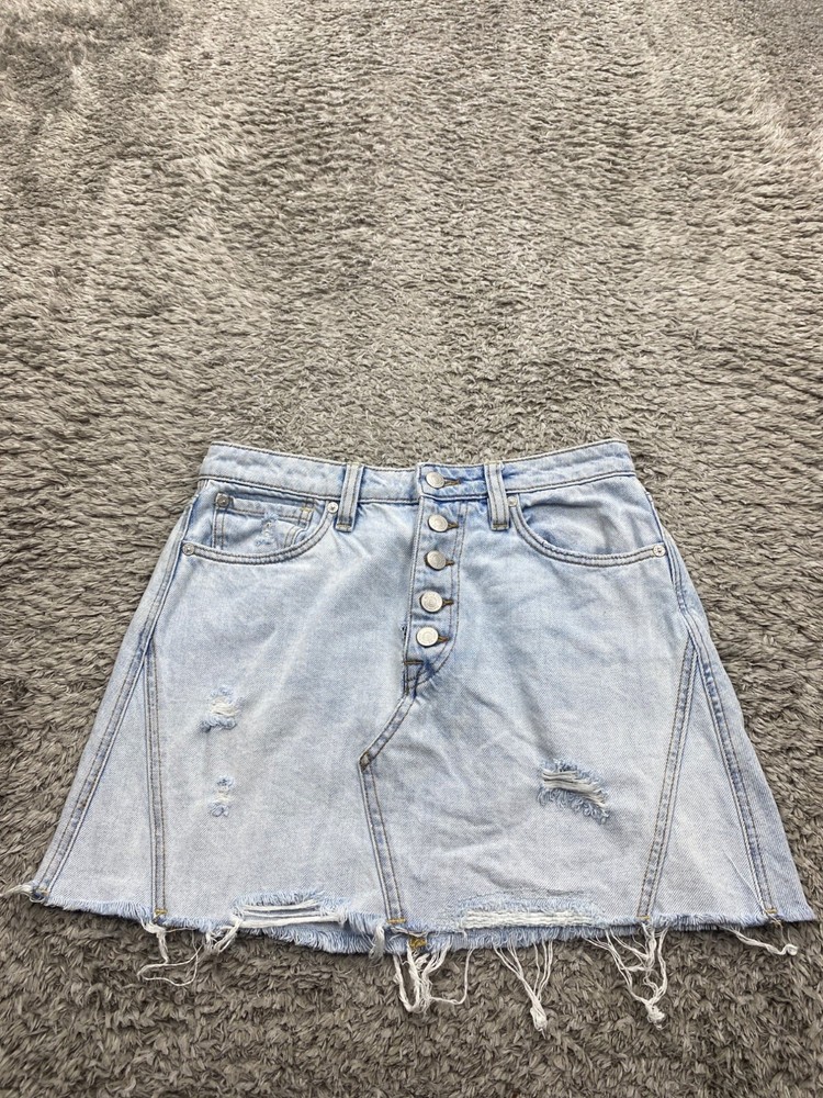 We The Free People Skirt Women 27 Button Fly Frayed Raw Hem Mini Distressed