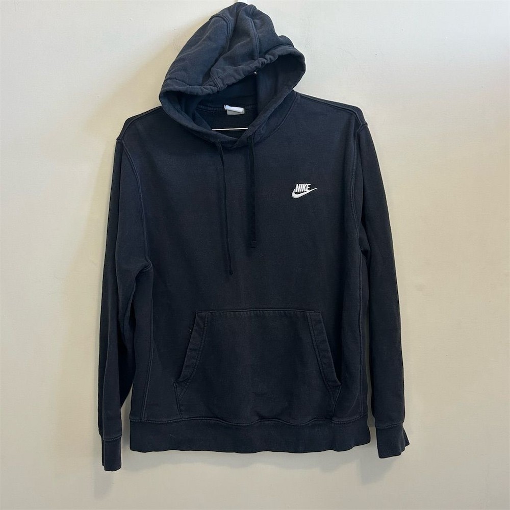 Nike Men's Black Club Fleece Pullover Hoodie Size L Long Sleeve Fleece