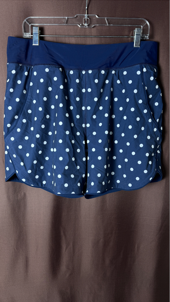 Lands End Womens Plus Size Quick Dry Swim Shorts 14-16L Deep Sea Polka Dot with Built-In Panty