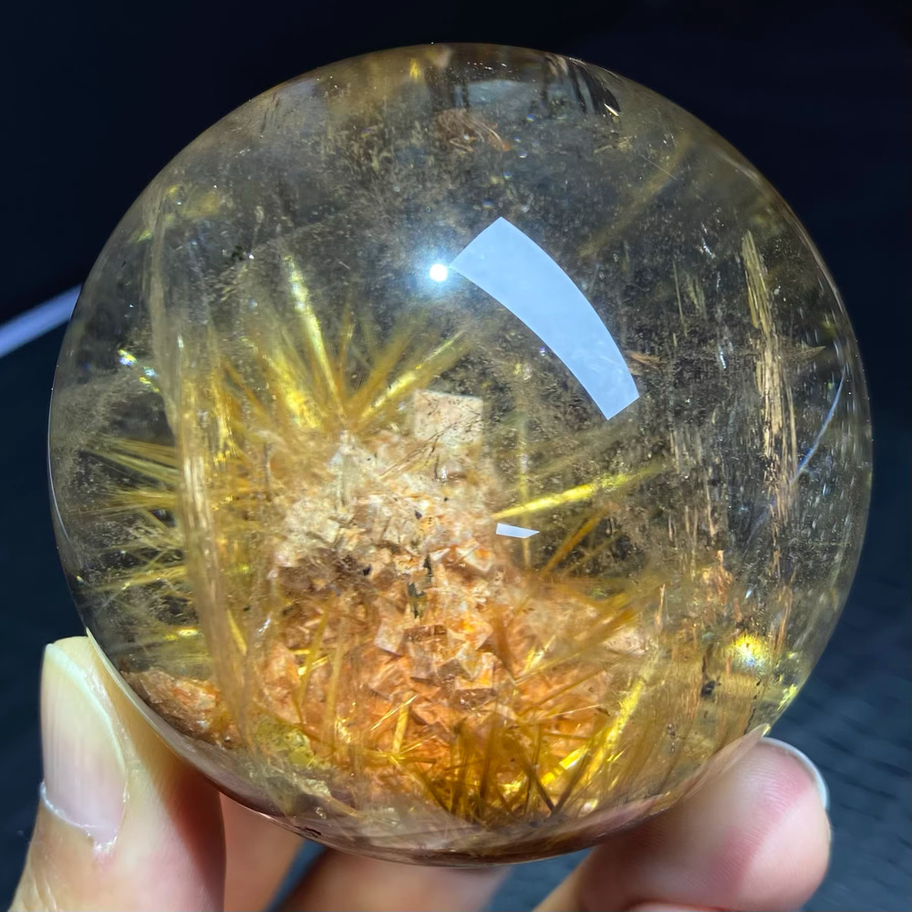 66mm Natural hair crystal sphere quartz polished ball Reiki energy healing gift