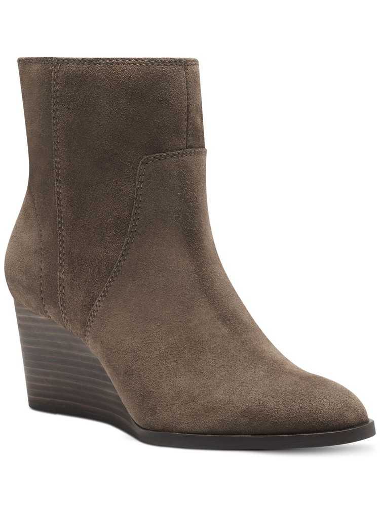 LUCKY BRAND Womens Brown Goring Wafael Almond Toe Wedge Leather Booties 7.5 M