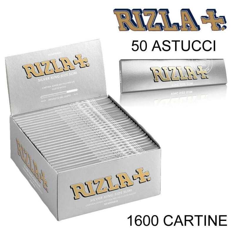 Cartine Rizla Silver Lunghe Argento KING SIZE Argento Scatola 50 Blocchetti