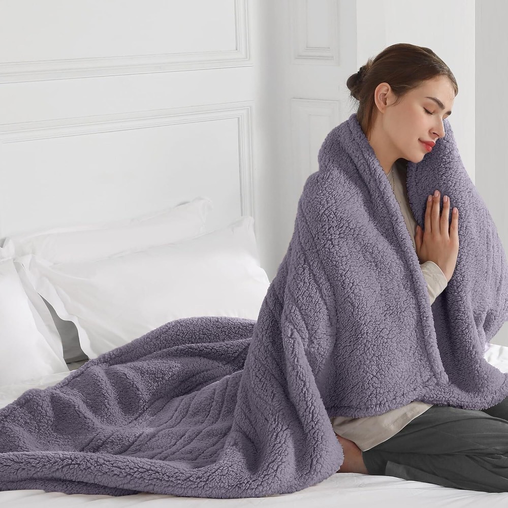 Electric Throw Blanket, Heated Blanket Sherpa with THROW-50x60, A-gray Violet