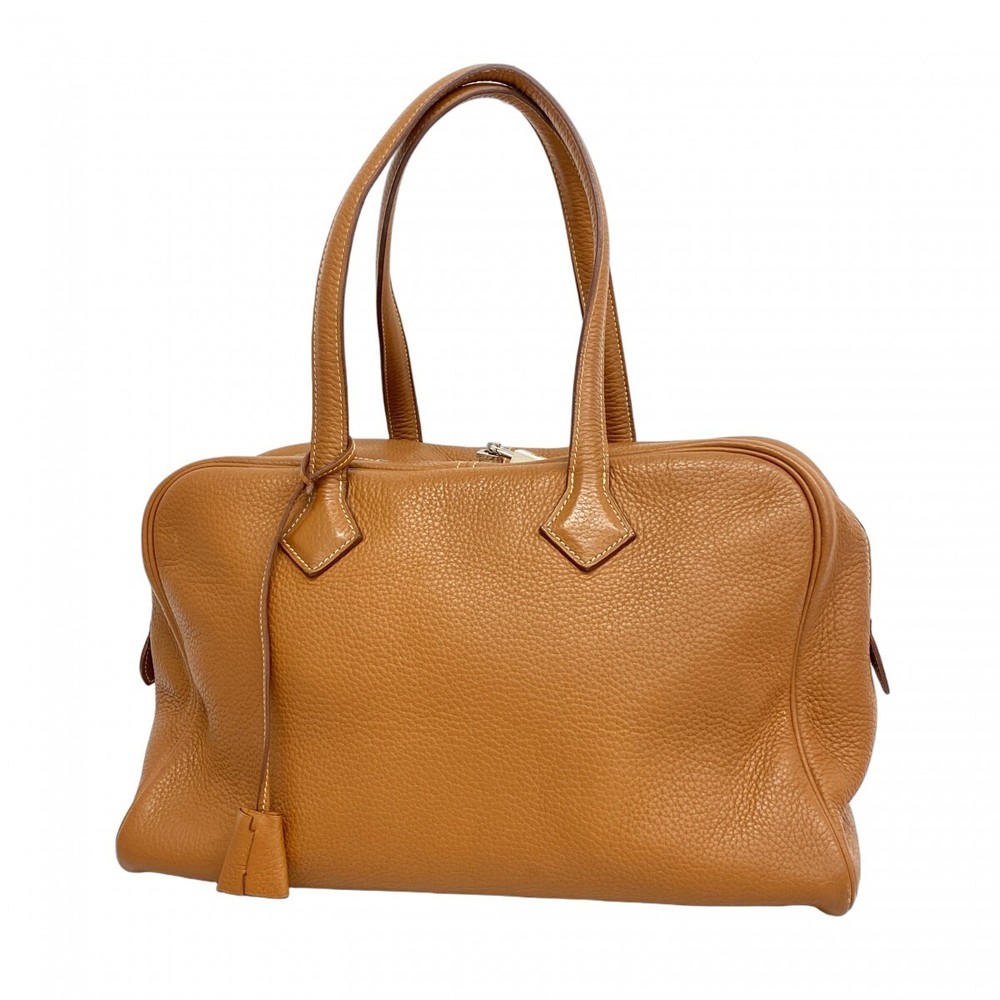 Hermes Victoria 35 Taurillon Clemence Gold Silver Handbag with HD Engraving 203561
