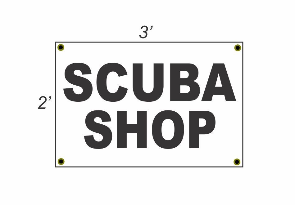 2x3 SCUBA SHOP Black and White Banner Sign New Discounted Size and Price with Free Shipping Available