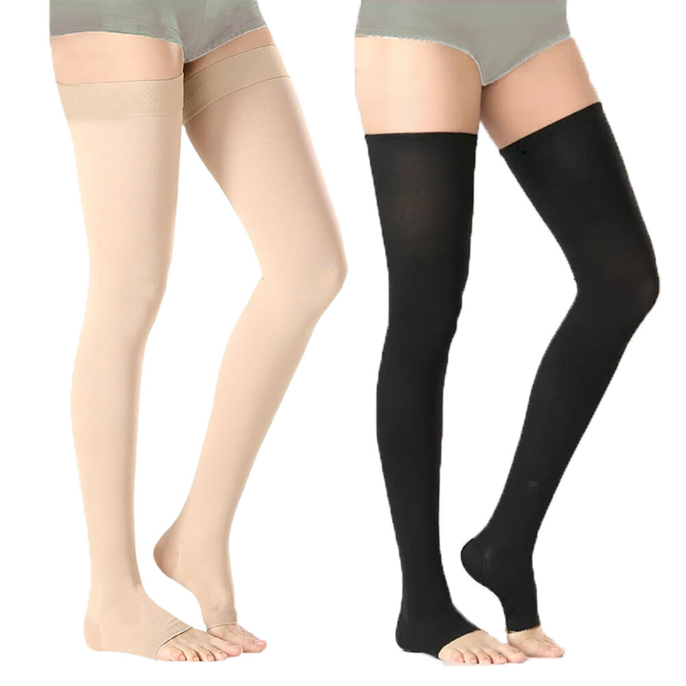 Breathable Open-Toe Thigh High Compression Socks for Nurses & Travel - Unisex Varicose Vein Support