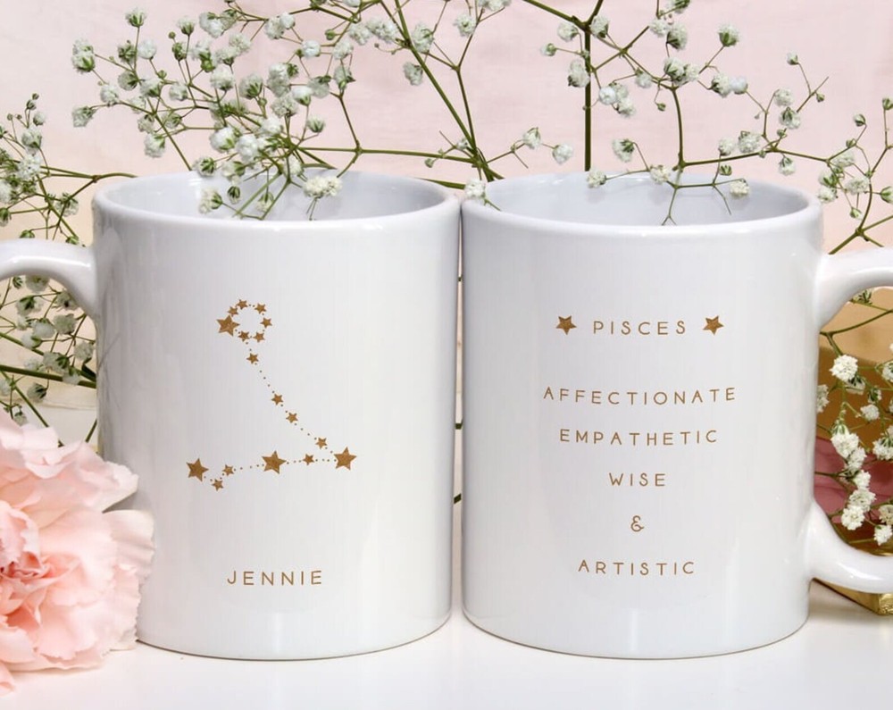 Pisces Zodiac Sign Ceramic Mug February March Birthday Gift for Men