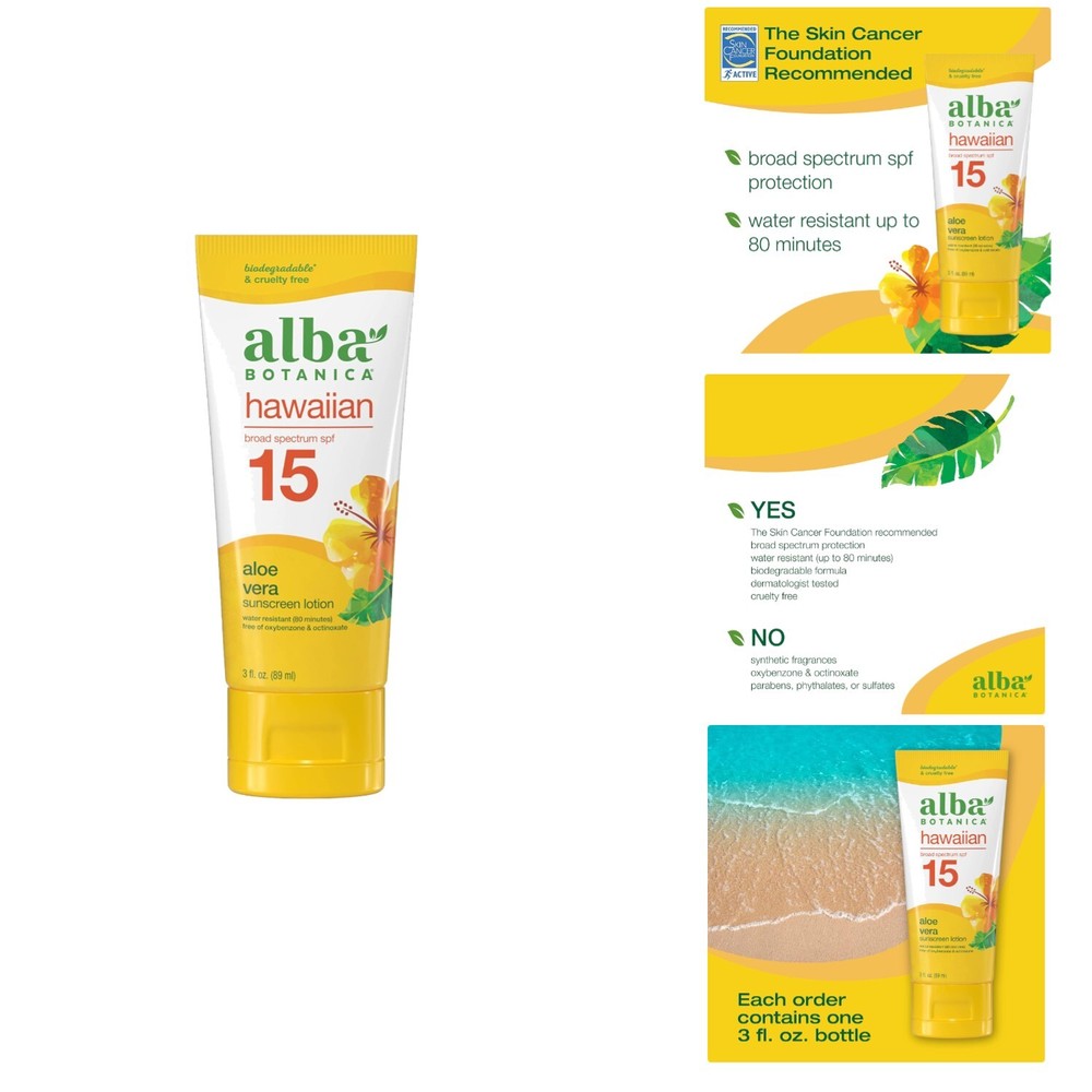 Hawaiian Aloe Vera Broad Spectrum SPF 15 Moisturizing Eco-Friendly Sunscreen