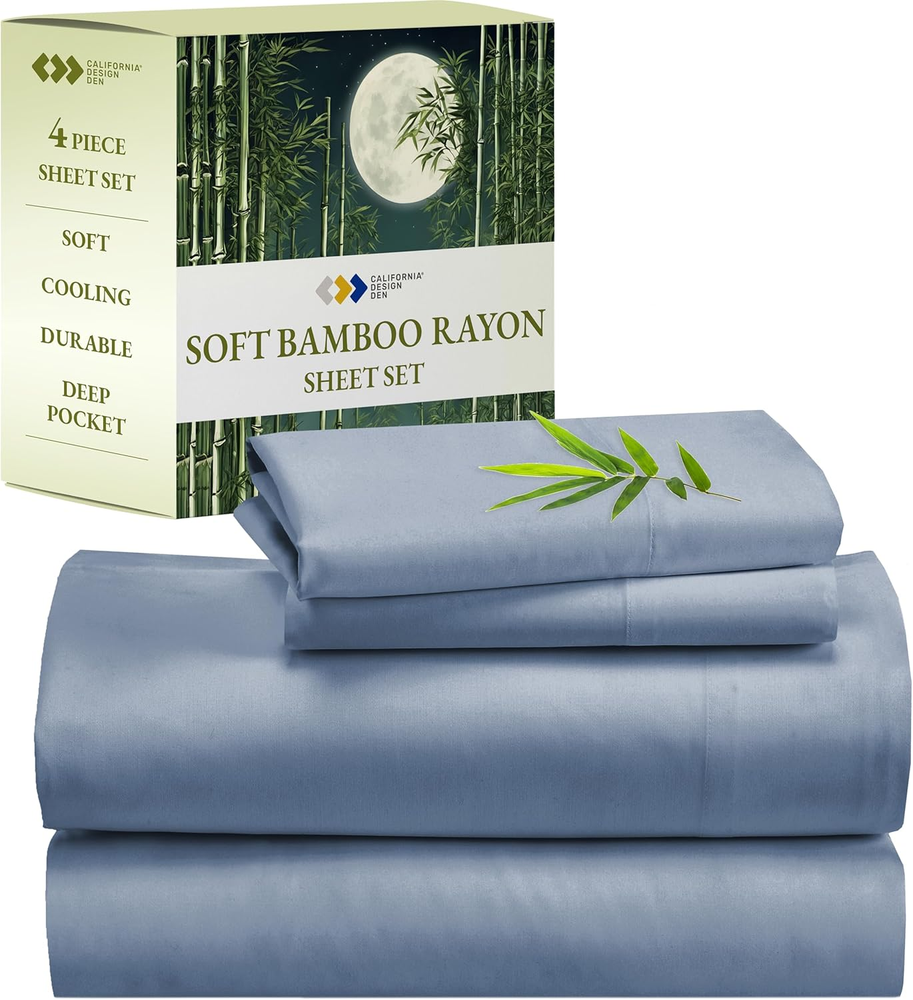 Luxury Cooling Rayon Bamboo Queen Sheets Set with Deep Pocket Fitted