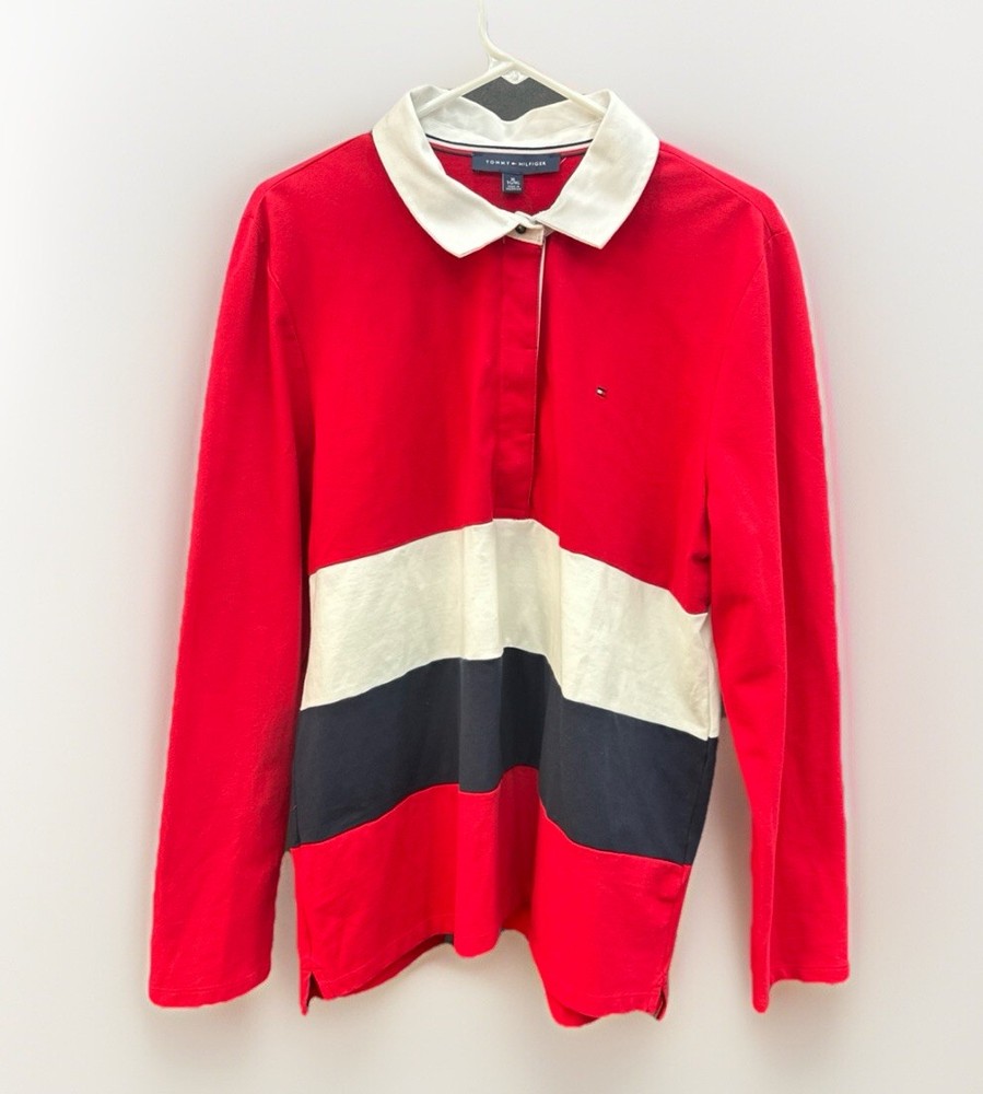 Vintage Y2K Colorblock Rugby Polo Shirt by Tommy Hilfiger Men XL