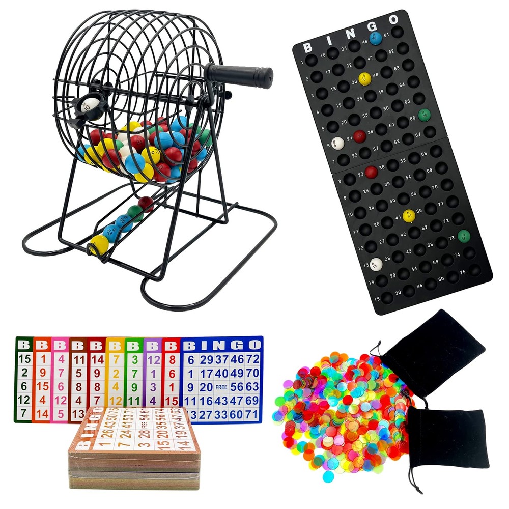 Deluxe Bingo Game Set with Cage, 600 Colorful Bingo Chips, and Storage Bag