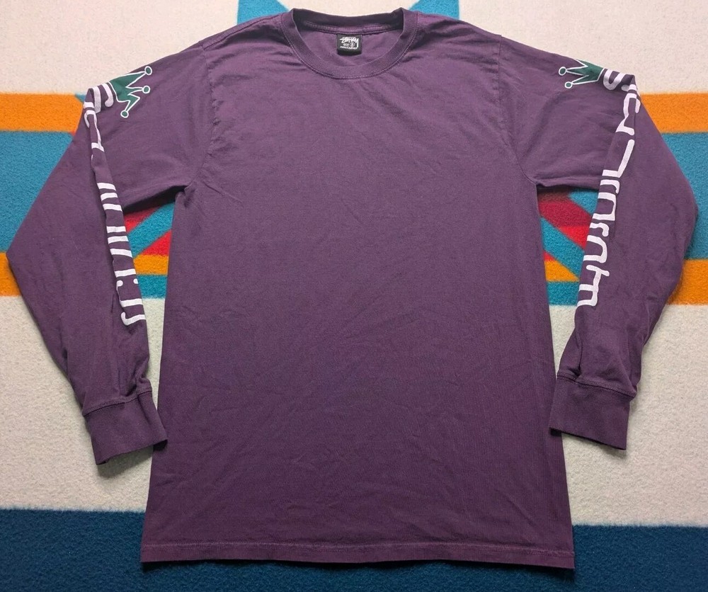 Stussy Pigment Dyed Jumbo Crown Long Sleeve Shirt Purple Streetwear Small
