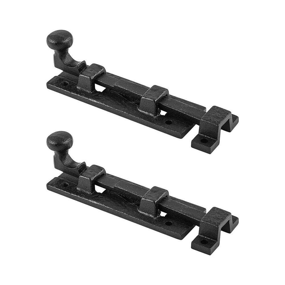 Slide Bolt Latch 4 in. Black Wrought Iron Slide Bolt with Catch and Mounting ...