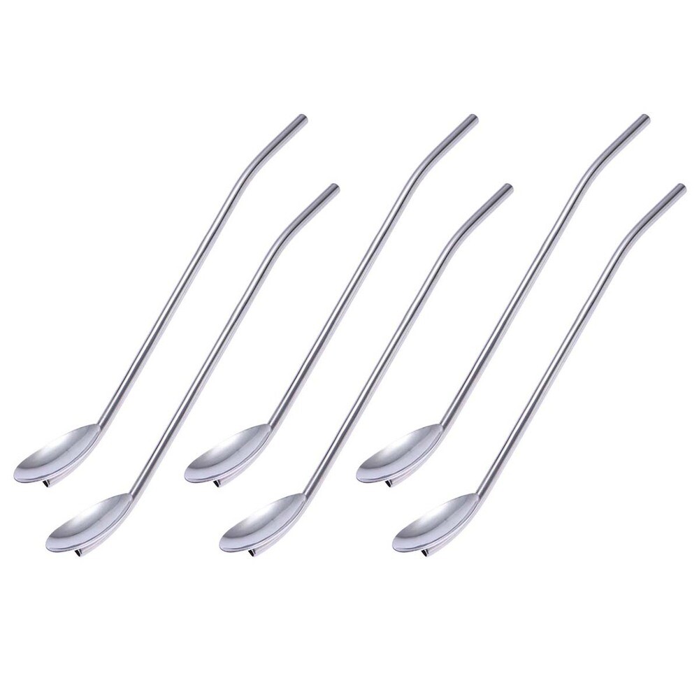 6PCS Reusable Metal Spoon Straws for Coffee and Drinks