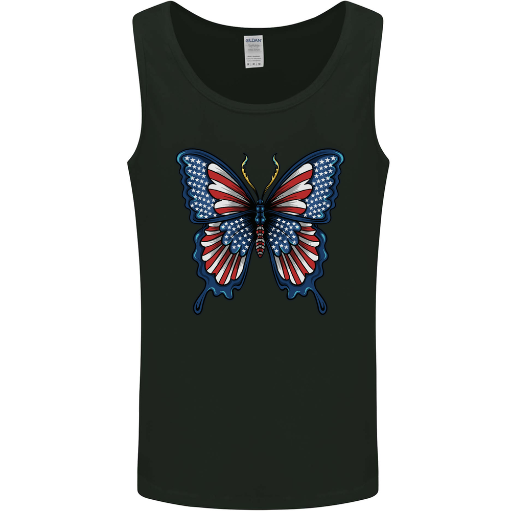 American Butterfly Flag USA July 4th Mens Vest Tank Top