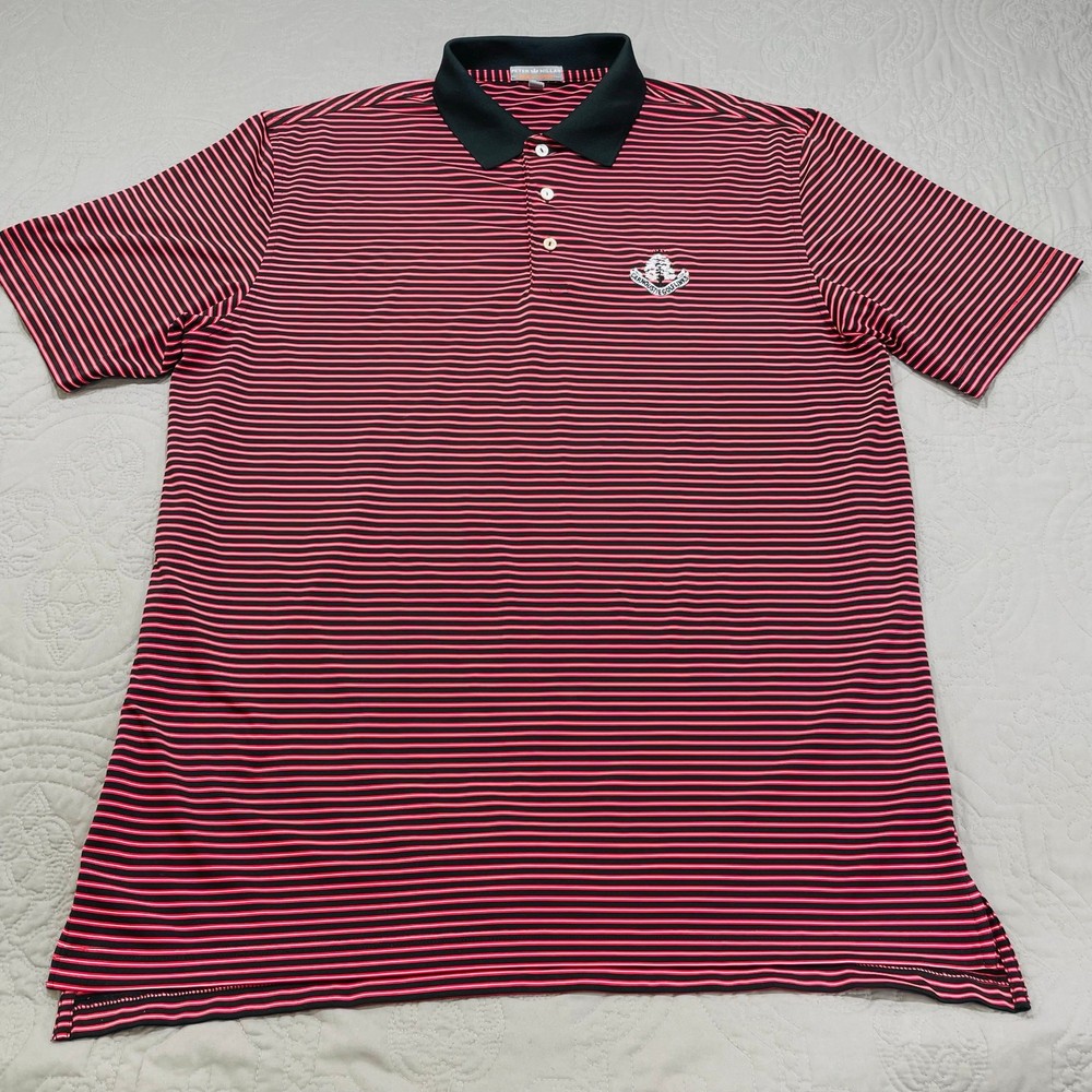 Peter Millar Shirt Large Red Black Striped Summer Comfort Links Performance Tech