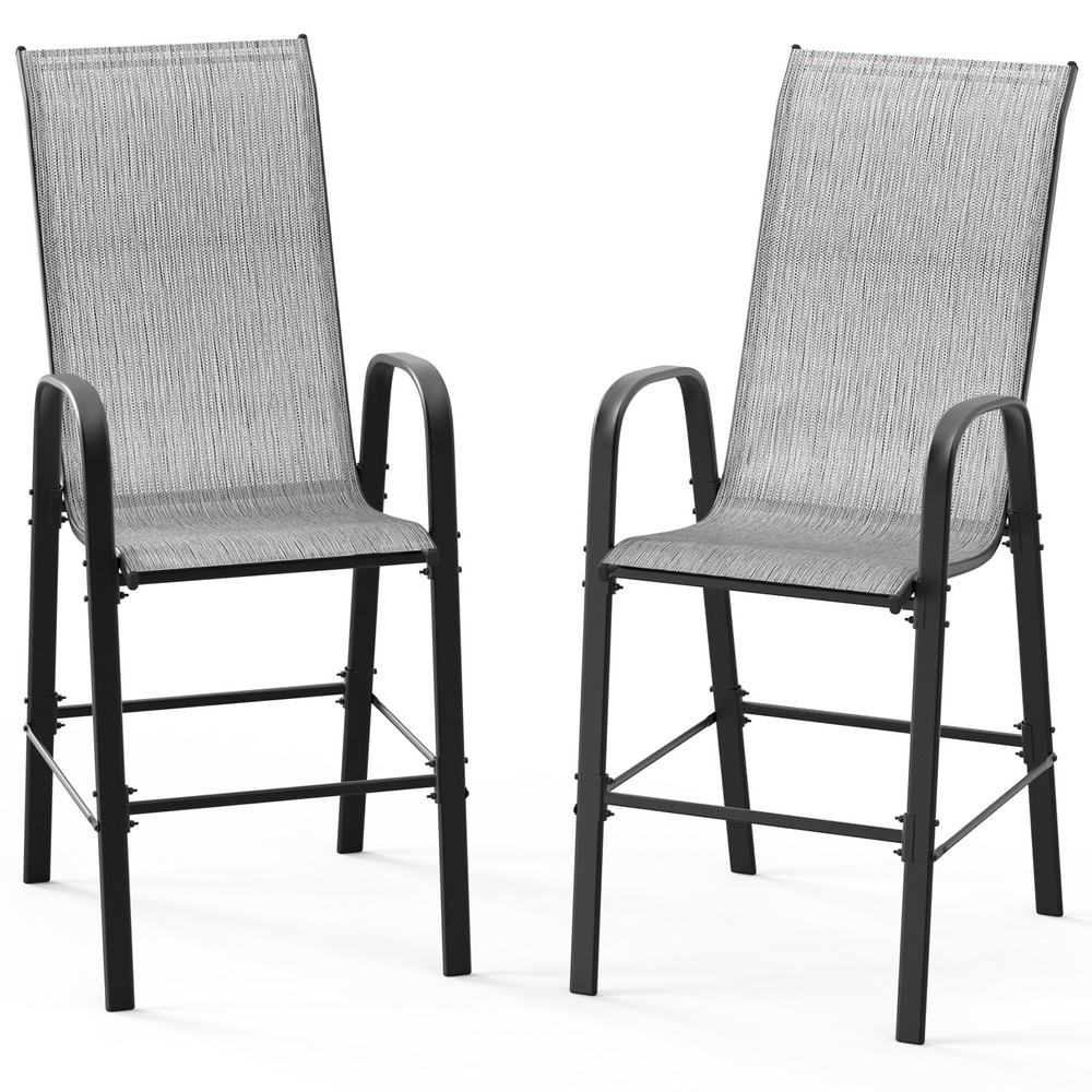 Barstool Patio Bar Stools Indooor Outdoor Backyard Gray 2PCS Chairs High Back