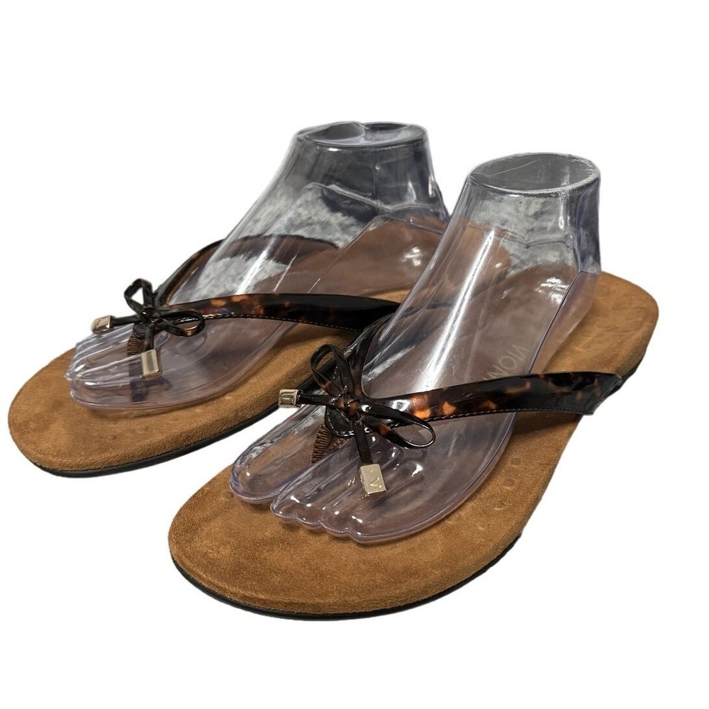 Vionic Womens Brown Animal Print Bella II Thong Sandal Slip On Size 11