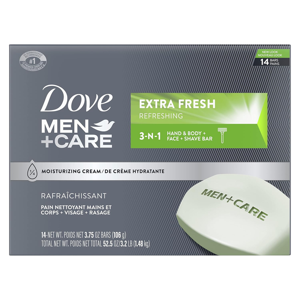 Dove Men+Care Bar 3 in 1 Cleanser for Body, Face, and Shaving Extra Fresh 14 Bar