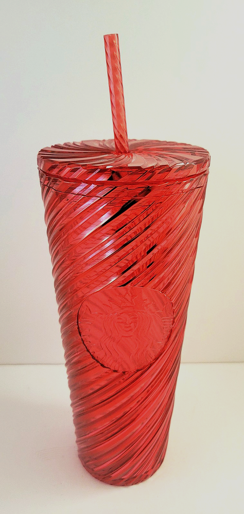 New! Starbucks 2024 Christmas Holiday Red Swirl Cold Cup Tumbler 24 oz. NWT