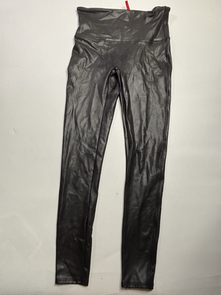 Spanx Womens Large Black Faux Leather Leggings High Waist Slimming