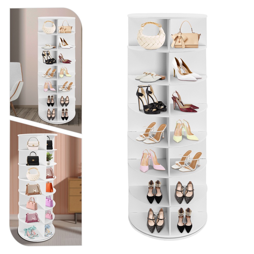 7-Tier Rotating Shoe Rack Tower 360-Degree Revolving Storage Organizer in White
