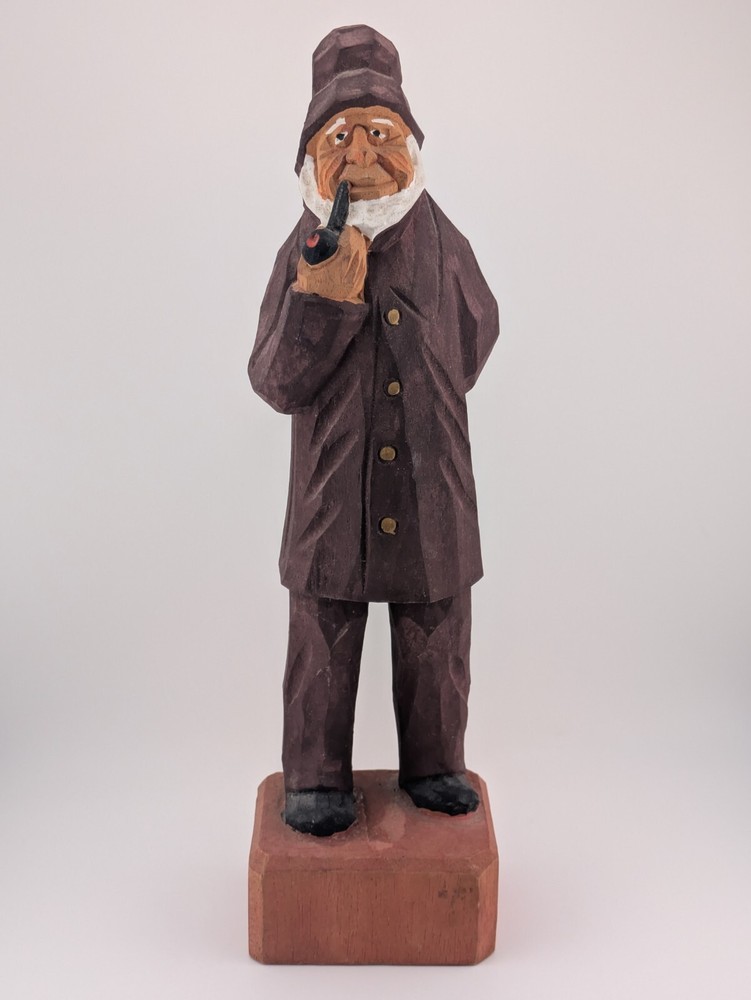 Vintage Carved Wood Smoking Pipe Old Salt Maine Sea Ship Captain 12.5” Figure