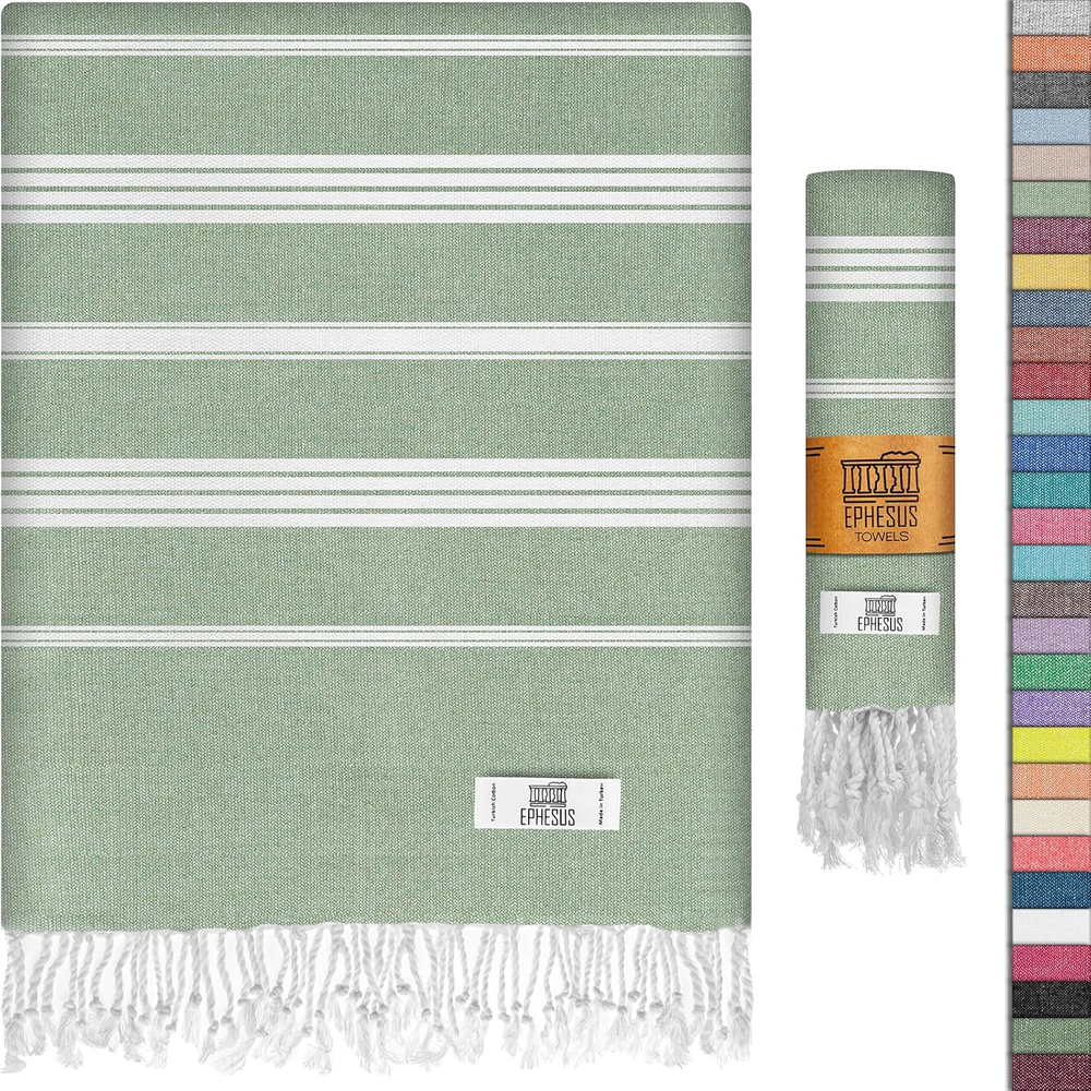 Turkish Beach Towel - 38X70 Inch Oversized - Sultan Design - Turkish Towel for B